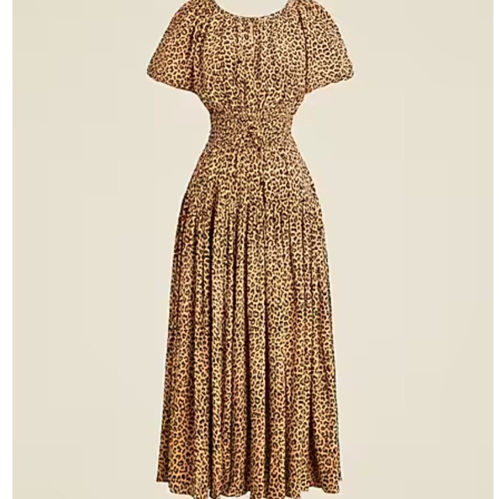Like New JCrew Elena puff sleeve dress in Leopard crepe de chine, size XS